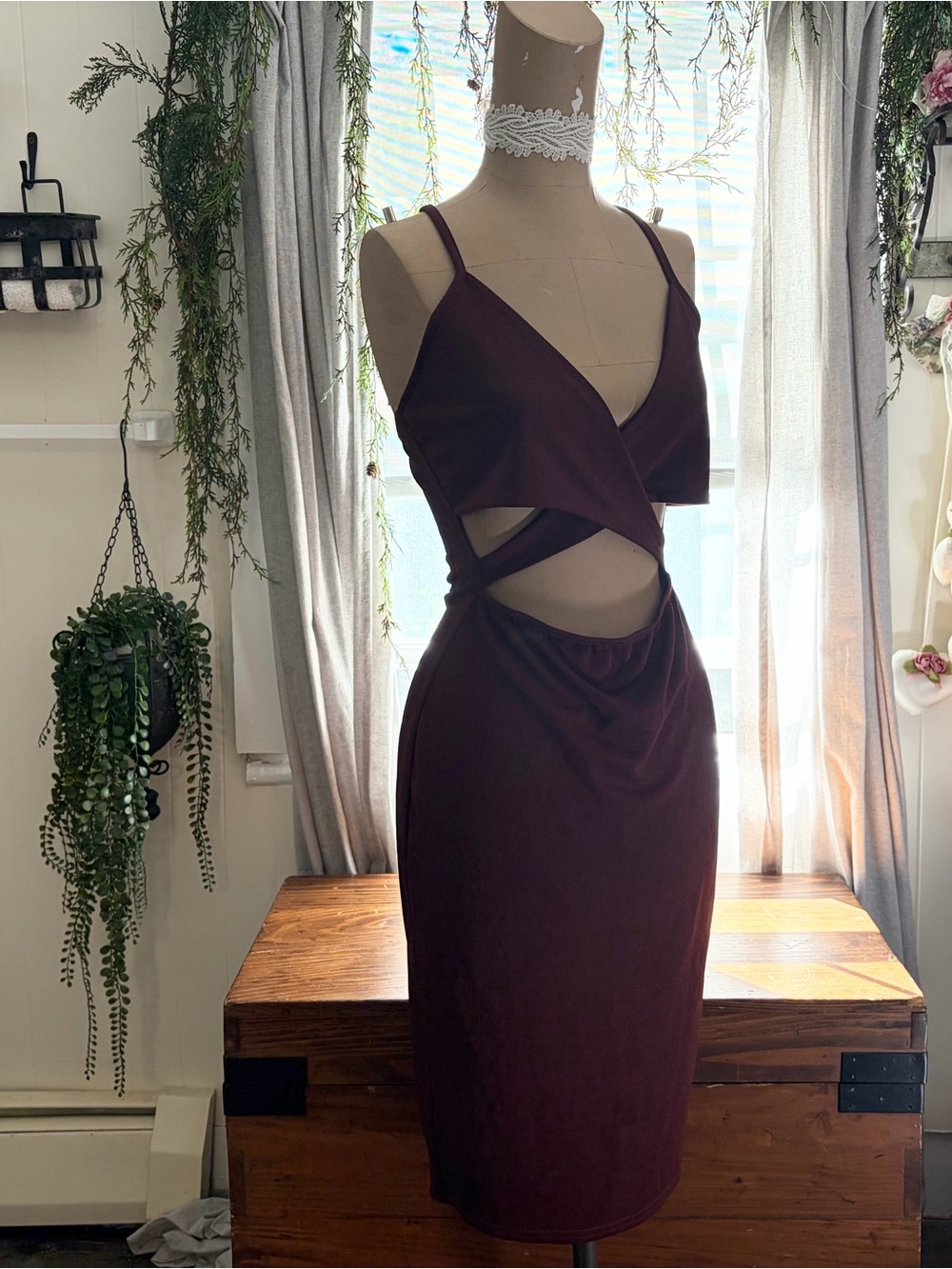 Cutout Bodycon Dress in Deep Burgundy